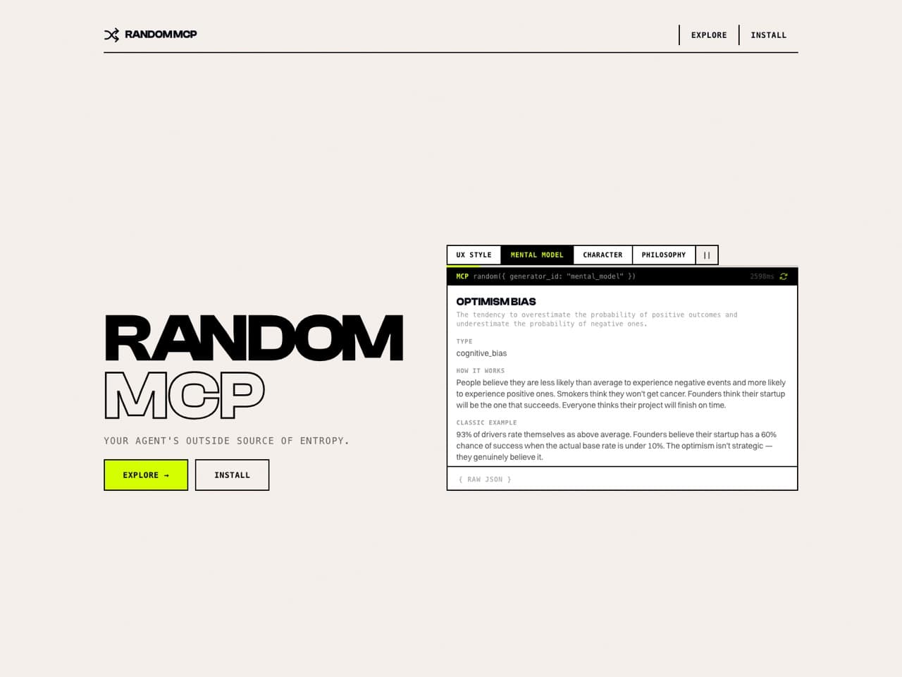 Screenshot of Random MCP